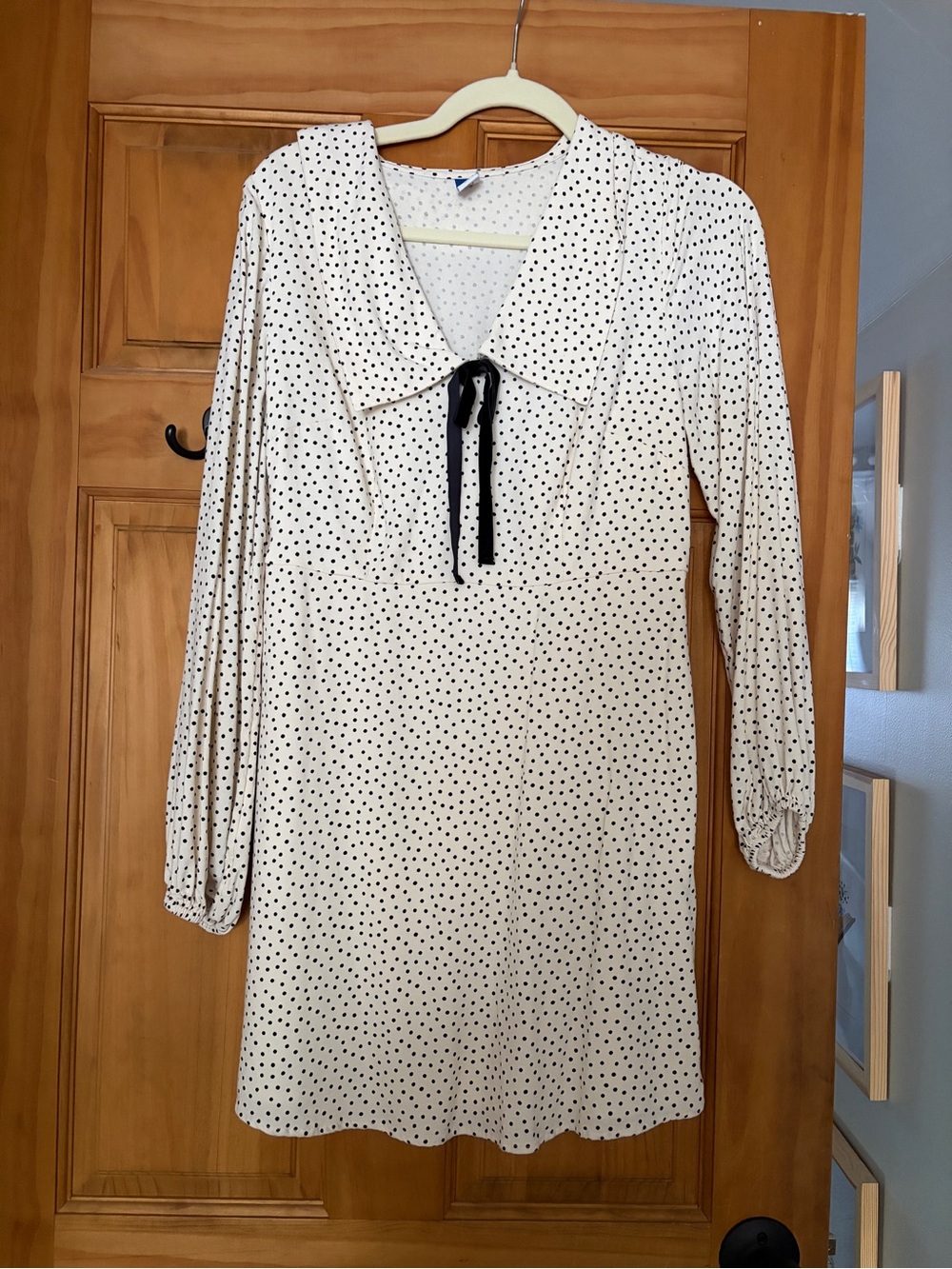 Old Navy White Polka Dot Mini Dress with Black Tie